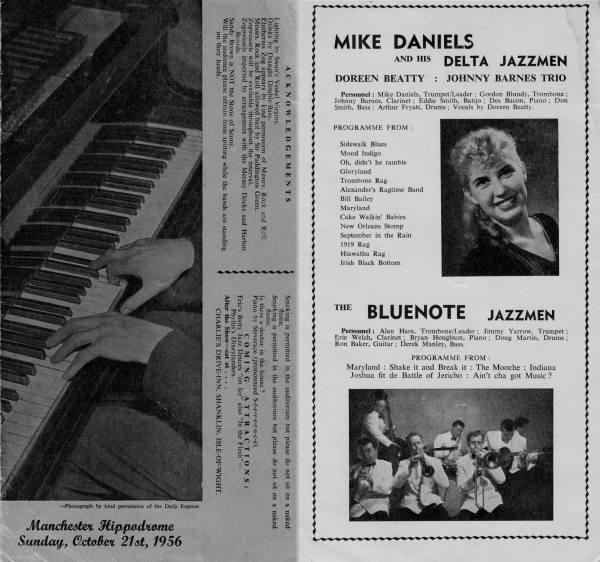 Bluenote Jazzmen  frome Manchester Hippodrome Programme 21st October, 1956