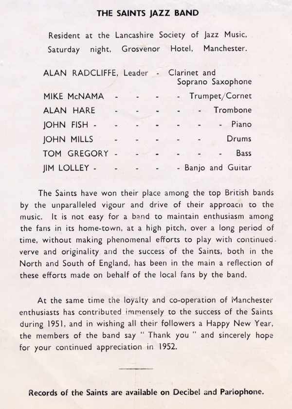 The Saints Programme from 1952