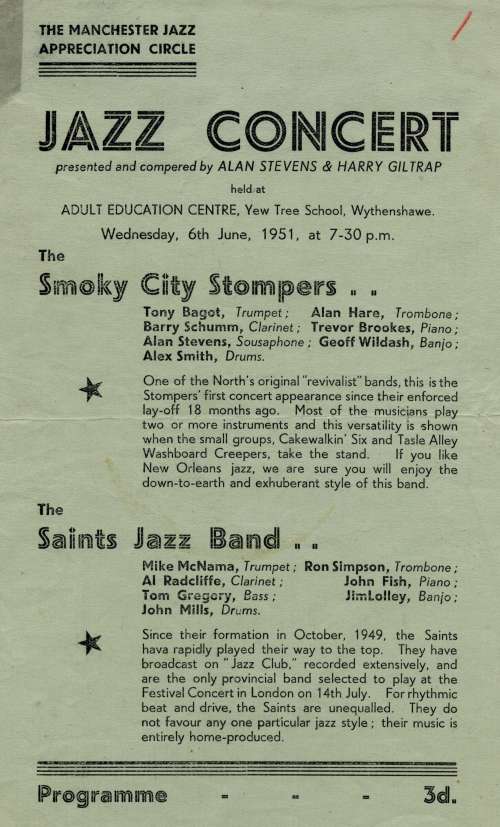 Manchester Jazz Appreciation Circle programme from 6th June 1951